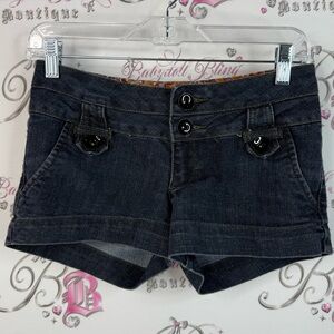 Kismet shorts mini Y2K Dark wash black Gray Jean Shorts cute pockets buttons